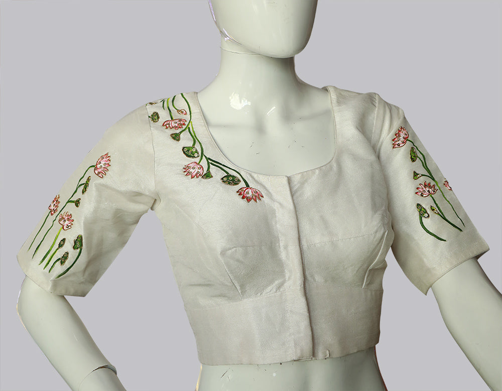 Pichwai Hand-Painted Maggam Work Blouse – Art Meets Embroidery | S3 Fashions | S3MB53
