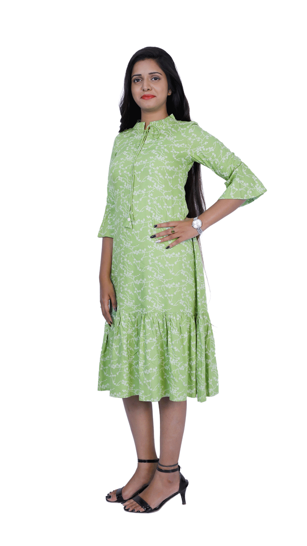 Lime Green Floral Print Dress