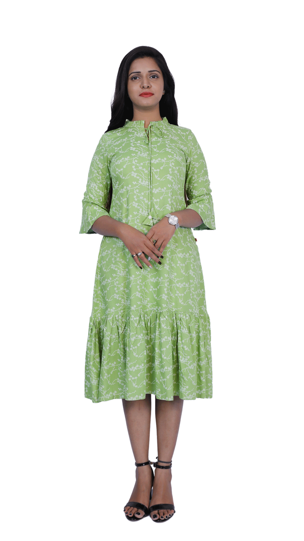 Lime Green Floral Print Dress