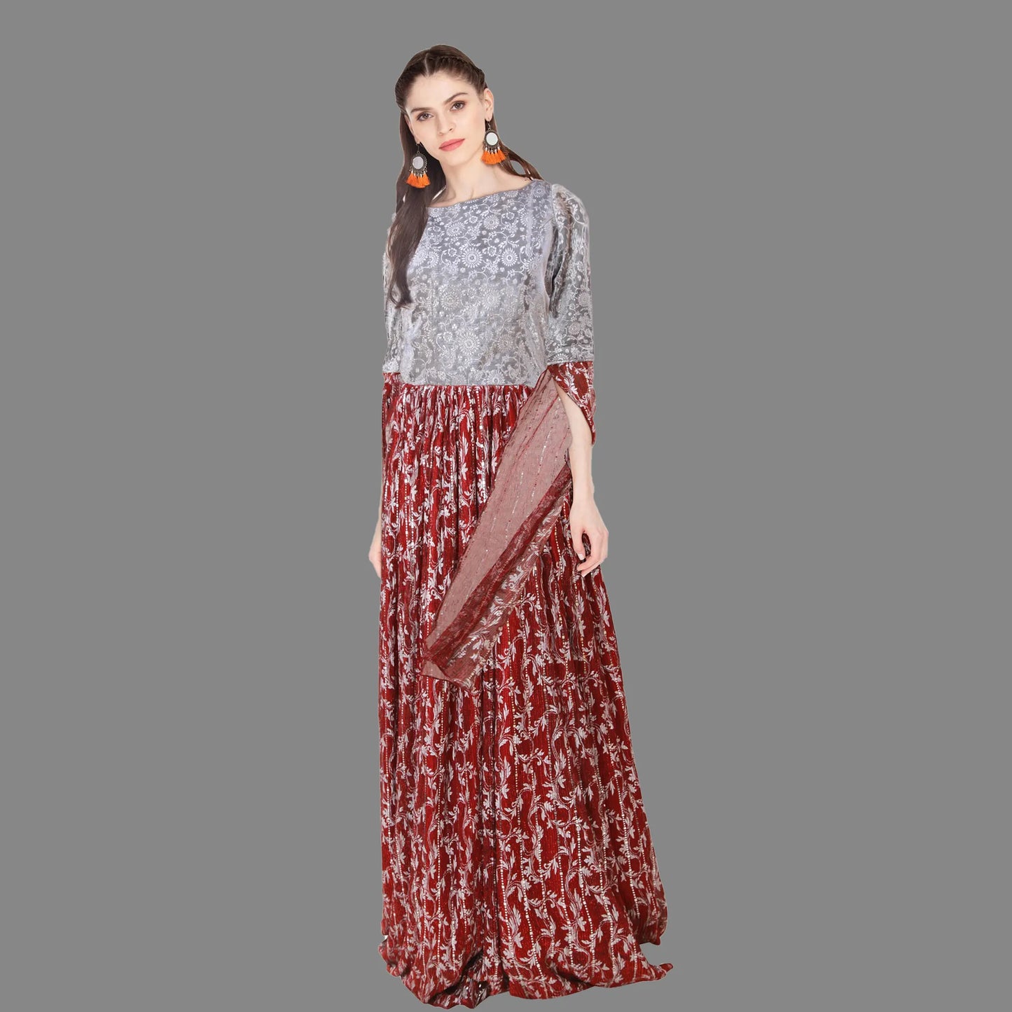 Maroon sequin embellished maxi dress | S3W163