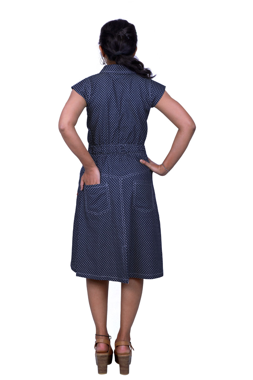 Collared A-Line Blue Dress | S3D427