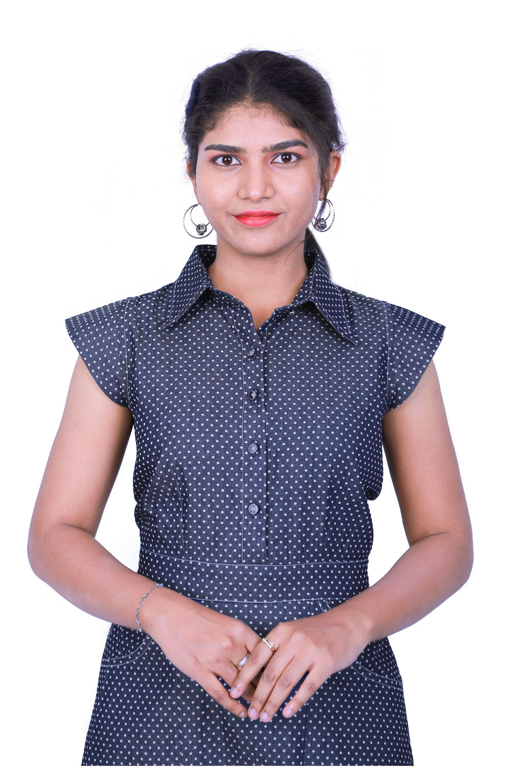 Collared A-Line Blue Dress | S3D427
