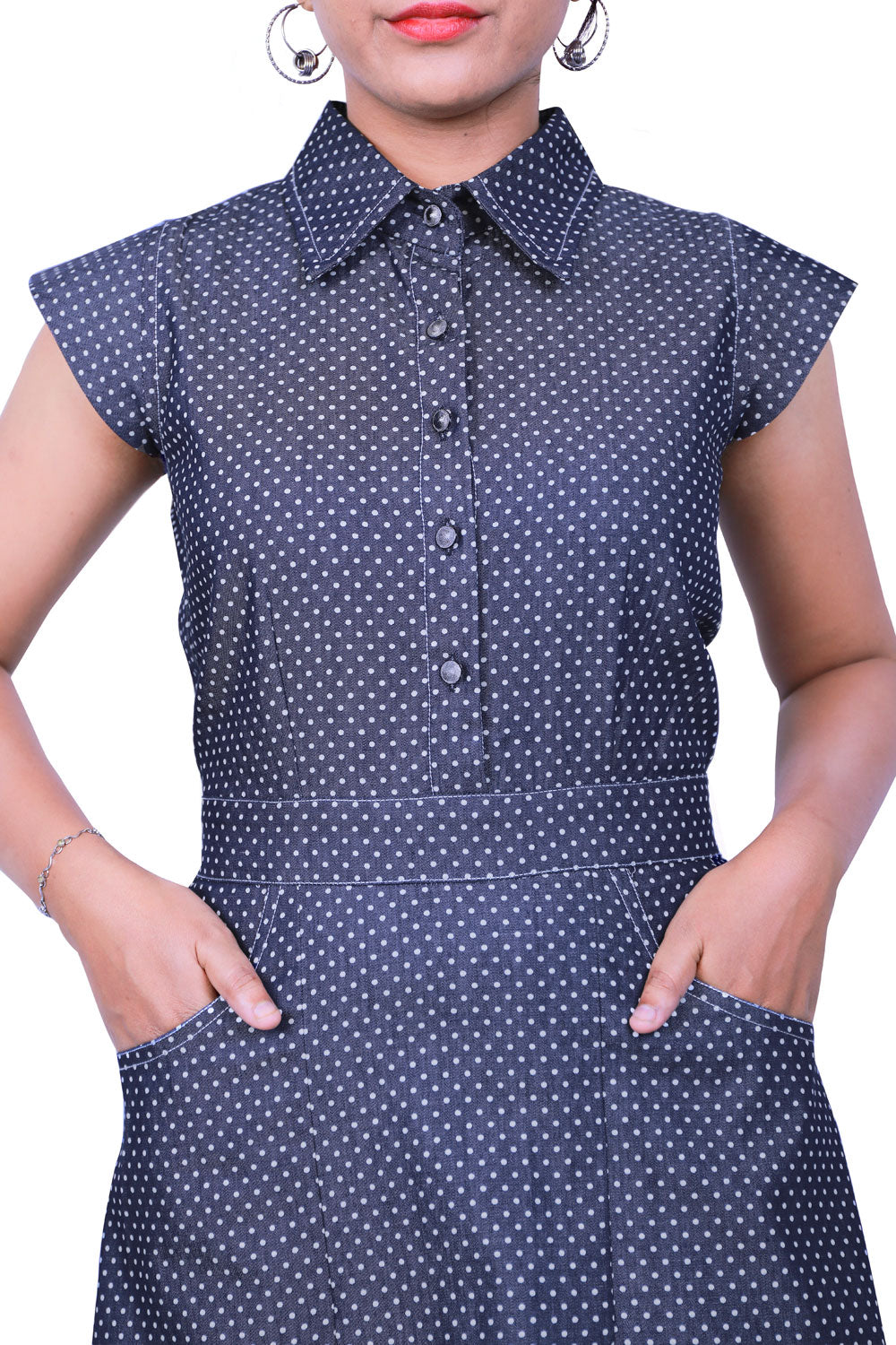Collared A-Line Blue Dress | S3D427