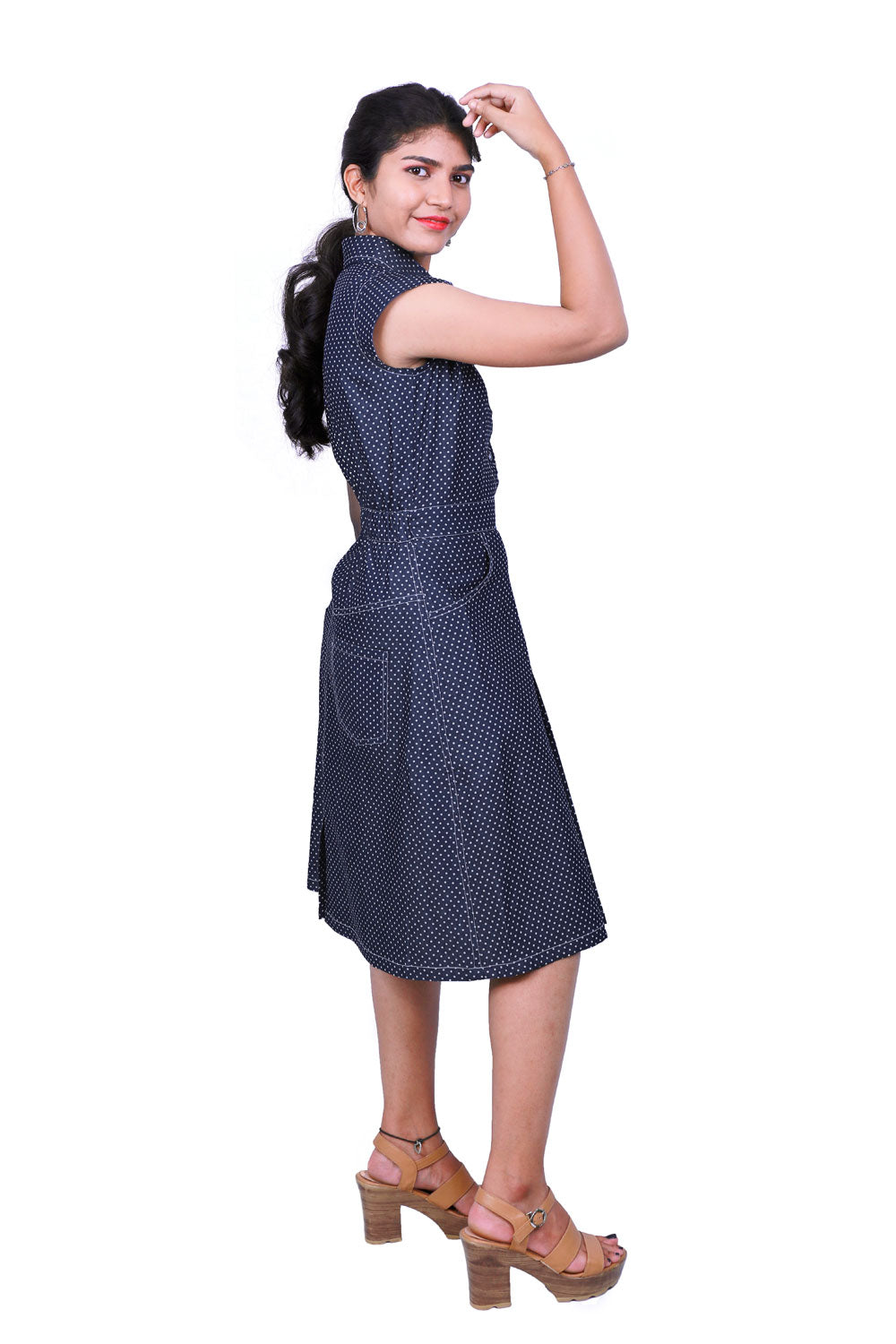 Collared A-Line Blue Dress | S3D427
