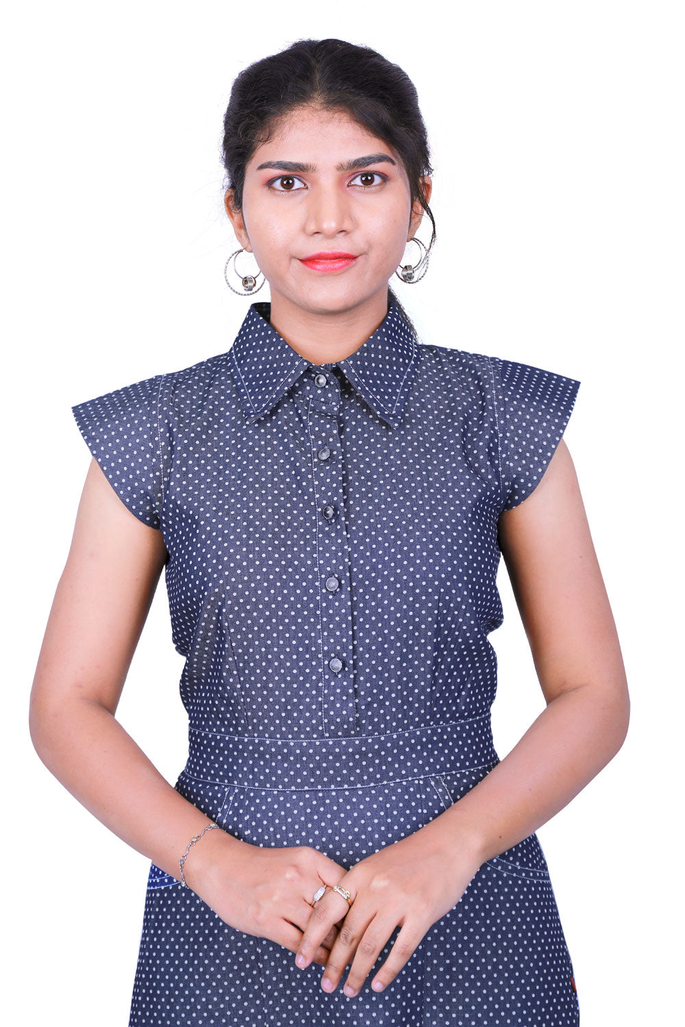 Collared A-Line Blue Dress | S3D427