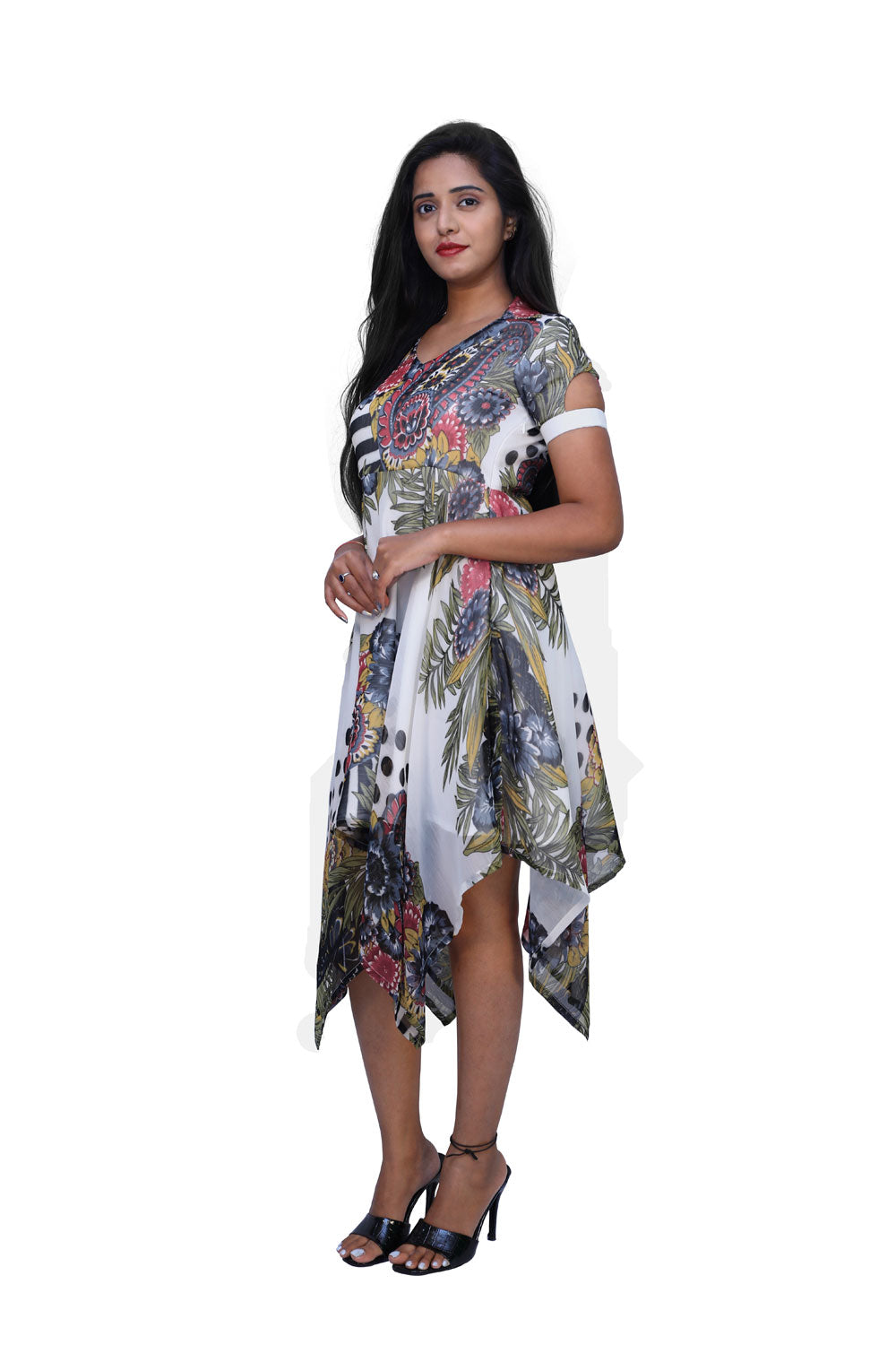 Women High Low White, Grey Dress | S3G669