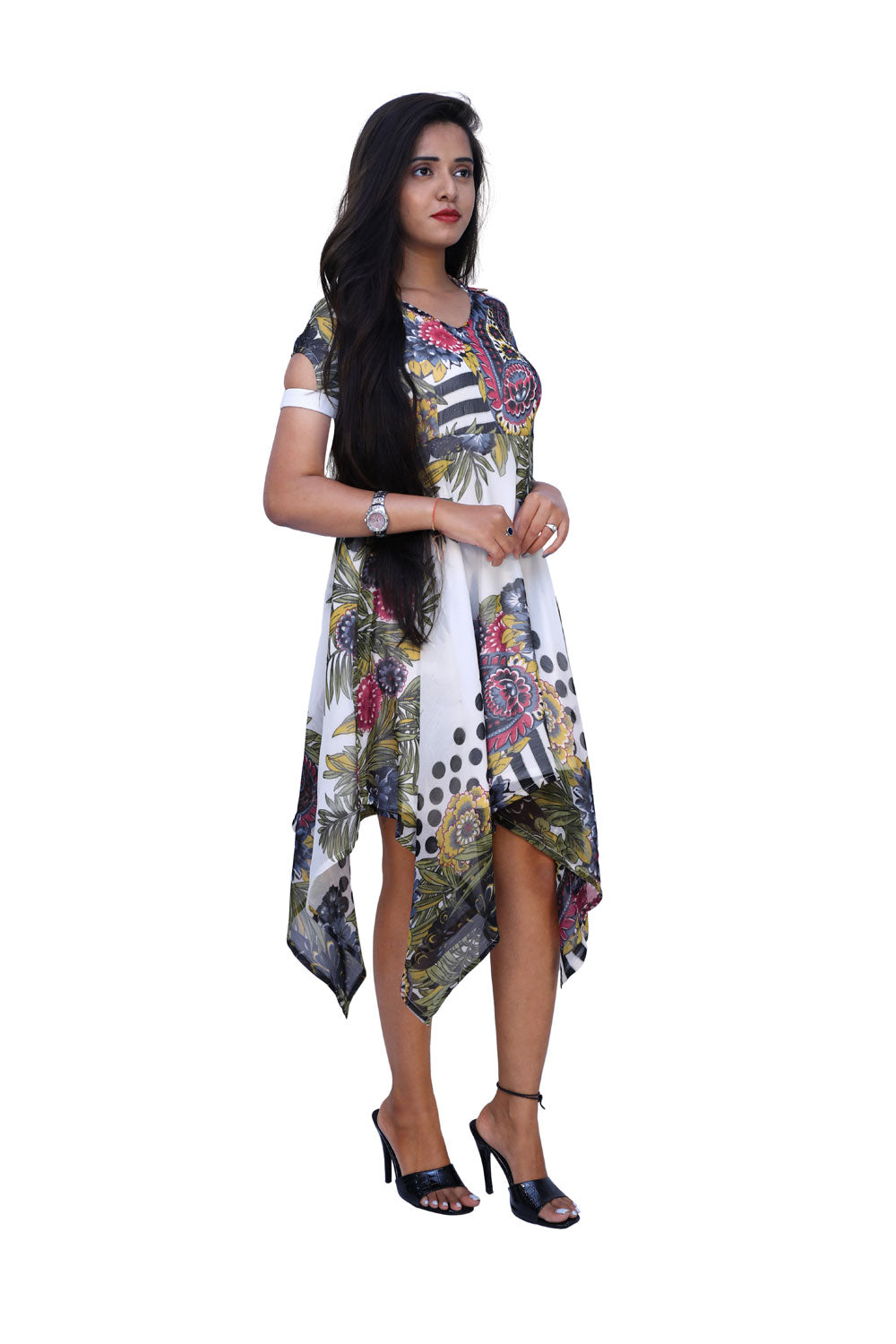 Women High Low White, Grey Dress | S3G669