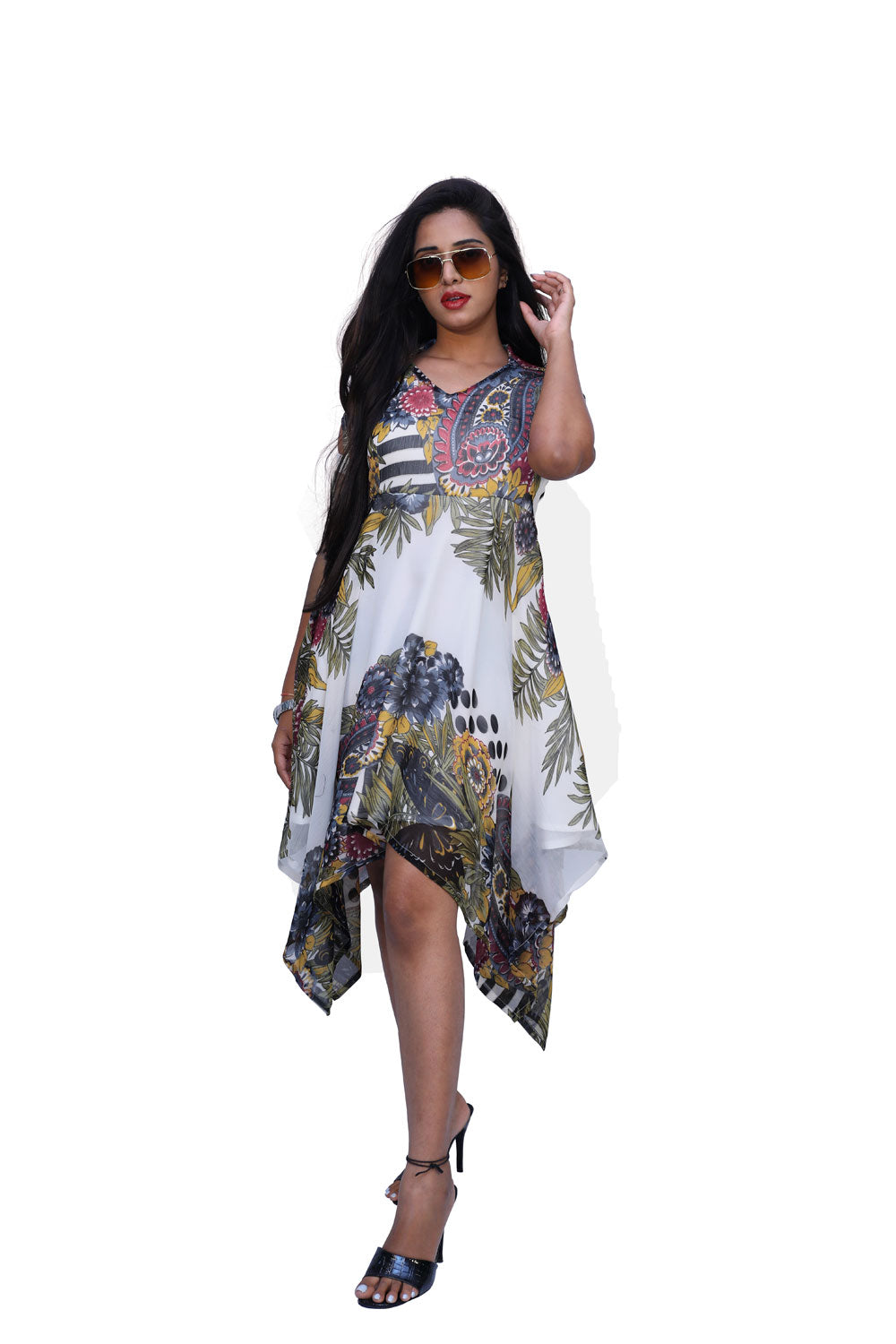 Women High Low White, Grey Dress | S3G669