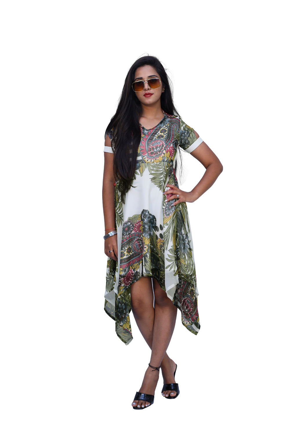 Women High Low White, Grey Dress | S3G669