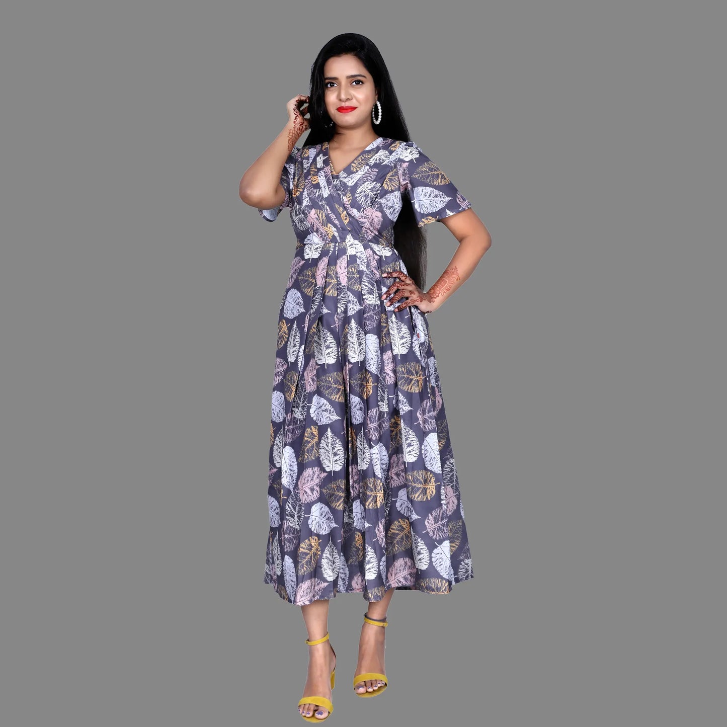 Womens Satin Leaf Print Maxi | S3G933