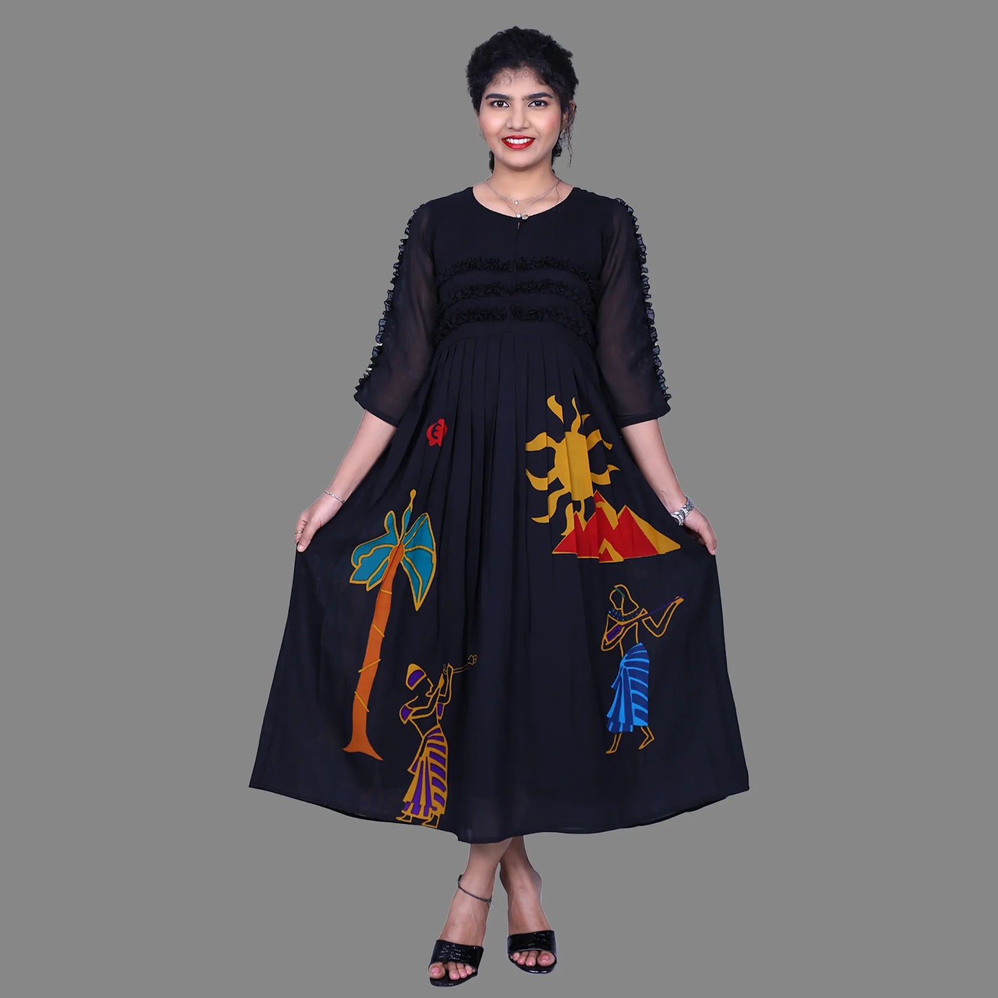 Black Georgette Printed Maxi | S3G866