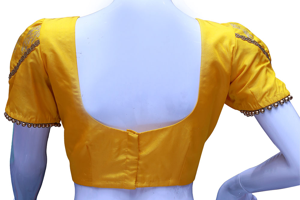 Women’s Yellow Embellished Blouse with Lace & Puff Sleeves – Festive Chic | S3 Fashions | S3B18