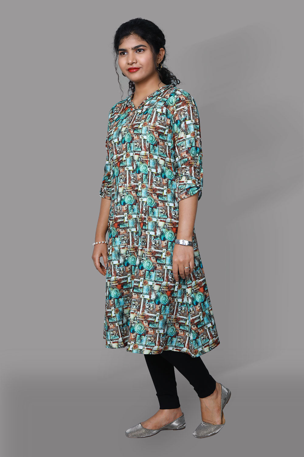 Multi-Color Abstract Print A-Line Kurti | Vibrant & Contemporary Ethnic Wear | S3K931
