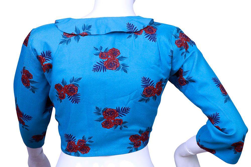 Peter Pan Collared Blue Printed Blouse – Smart & Chic Ethnic Fusion | S3 Fashions| S3B17