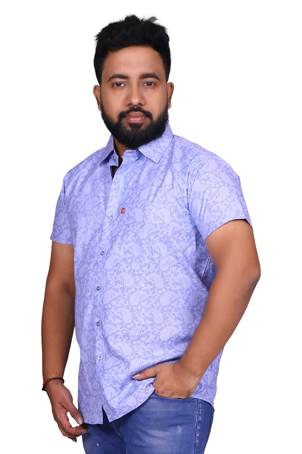 Lavender Printed Half Hands Men's Shirt | S3MS1