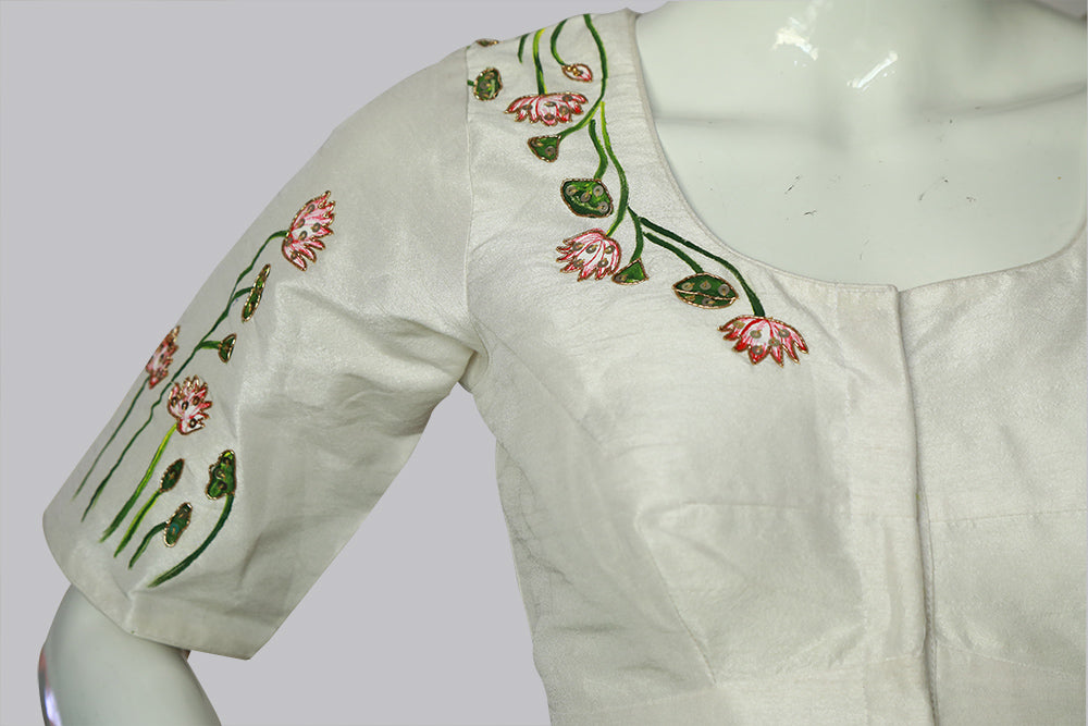 Pichwai Hand-Painted Maggam Work Blouse – Art Meets Embroidery | S3 Fashions | S3MB53