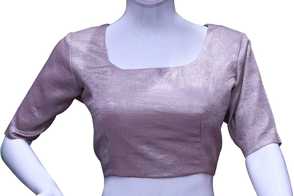Women Amarnath Pink Satin Round Neck Elbow Sleeves with readymade Blouse | S3B19 | S3B19