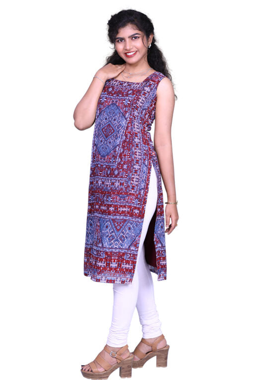 Printed A-line Maroon Kurta | S3K891