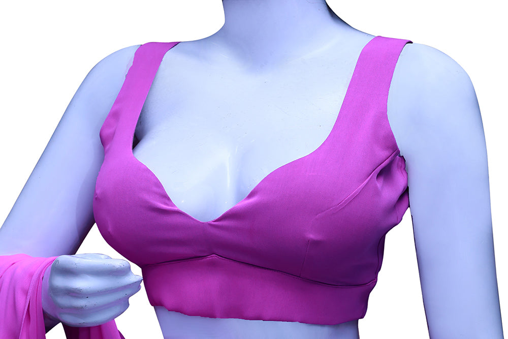 Women Pink Solid Gerogett Ready Made Padded Blouse | S3B23