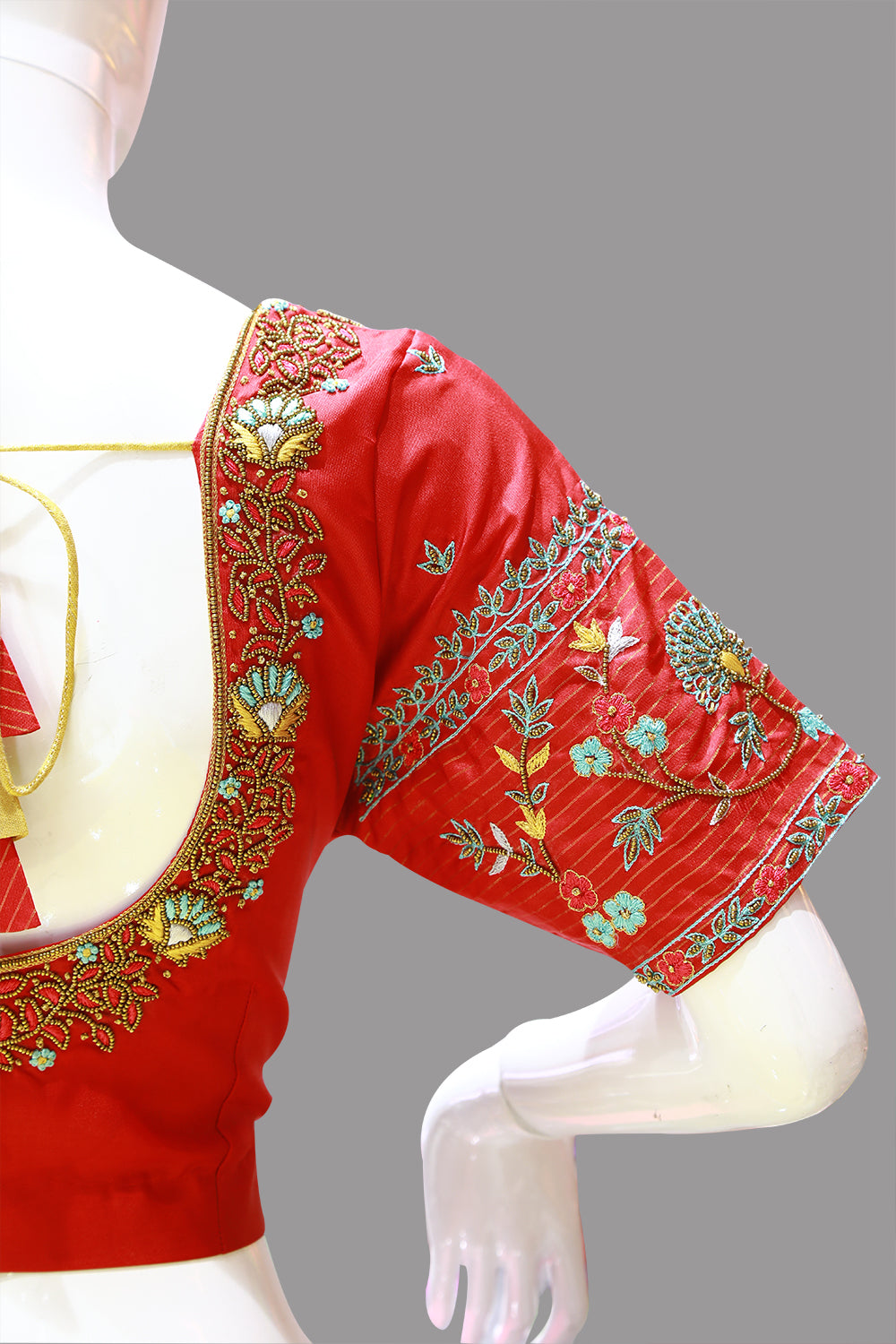 Red Colored Maggam Thread Work Blouse | S3MB38