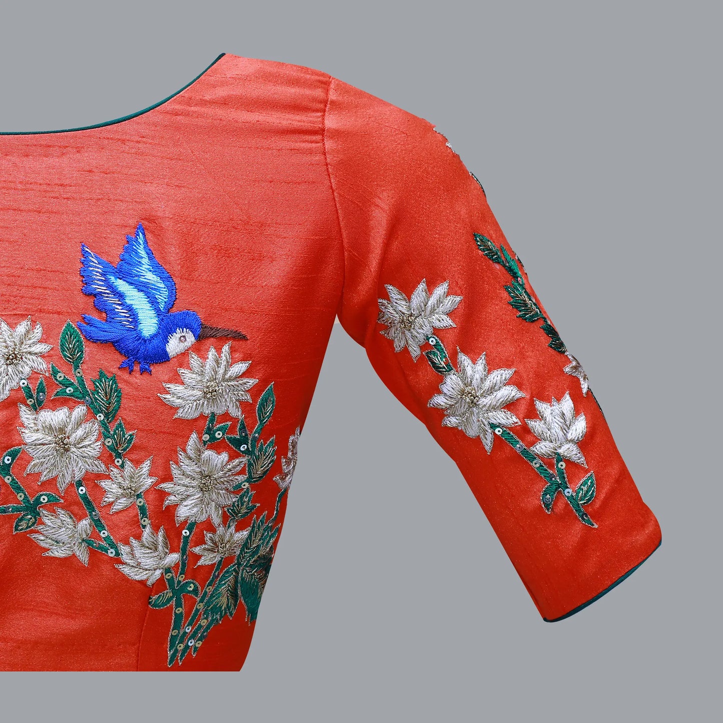 Orange Thread Work Boat Neck Blouse – Vibrant Elegance for Every Occasion | S3 Fashions | S3MB3