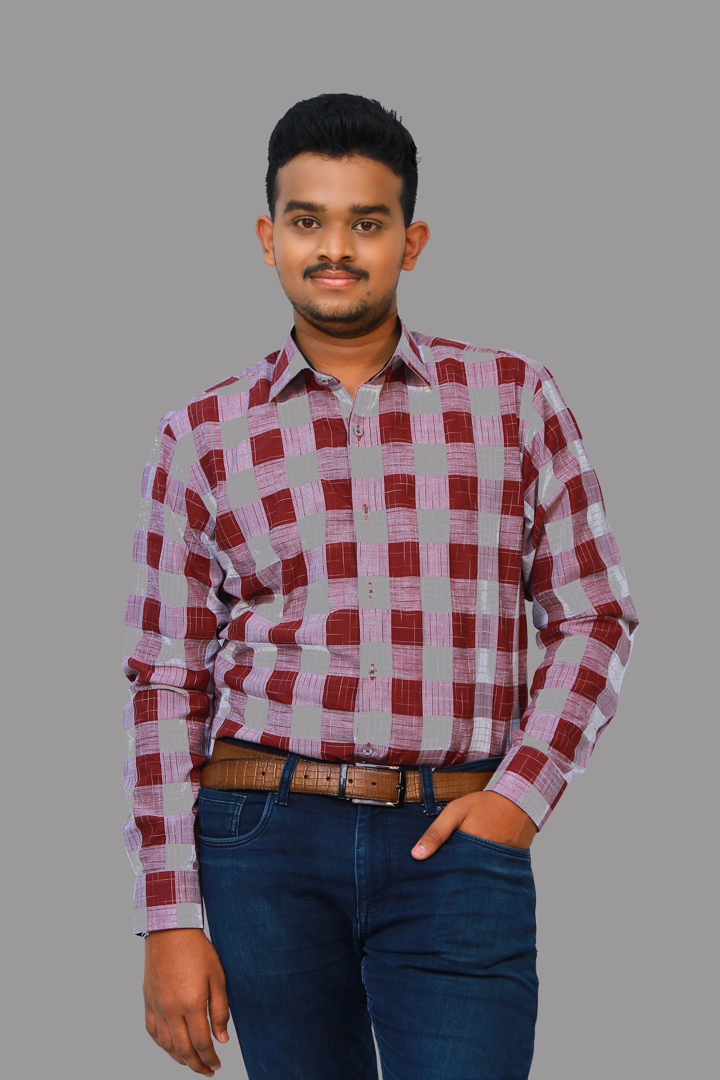 Maroon Checks Men's Full Hands Shirt | S3MAROON SHIRT
