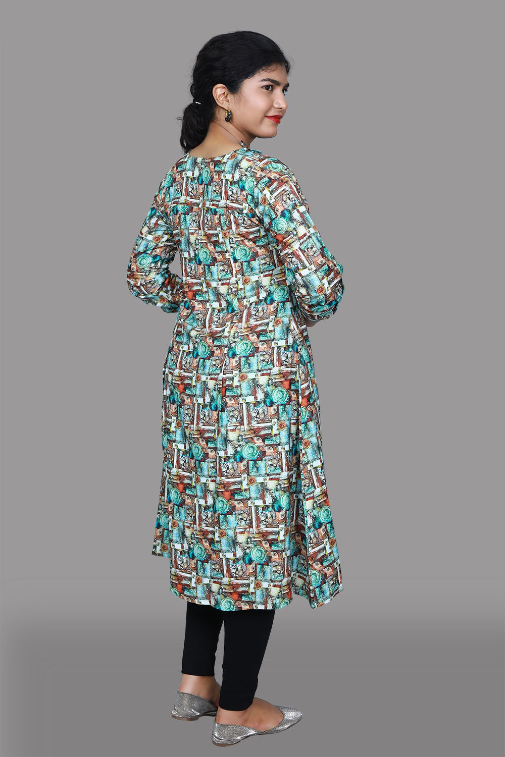 Multi-Color Abstract Print A-Line Kurti | Vibrant & Contemporary Ethnic Wear | S3K931