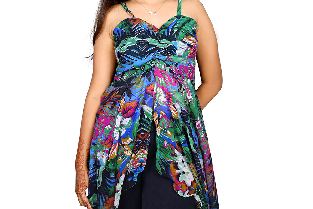 Womens Georgette Green Floral Printed Indo Western Dress | S3G884