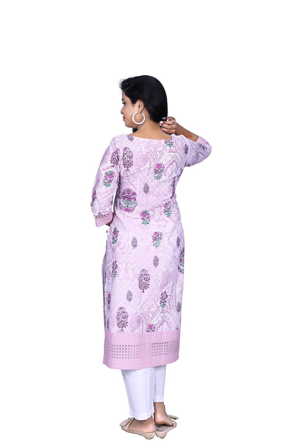 Womens Chikankari Pink Sequin with Thread Embroidery Kurti | S3K973