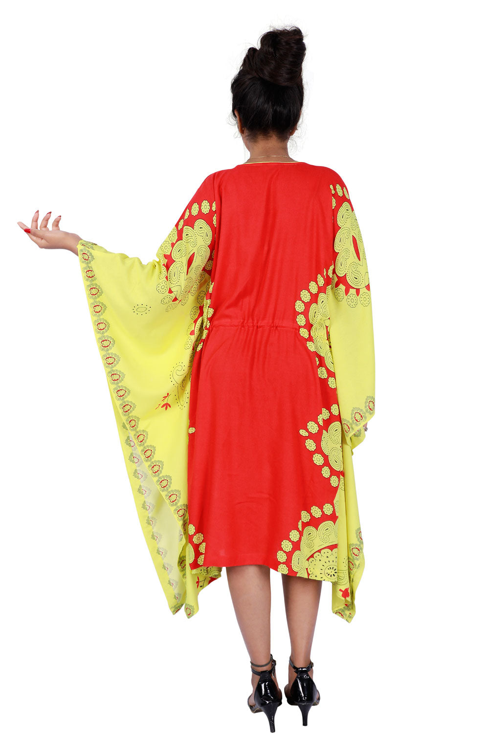 Red & Yellow Knee Length Kaftan | S3K614
