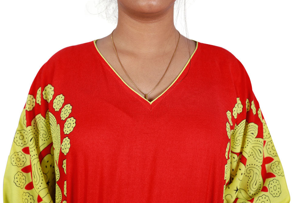 Red & Yellow Knee Length Kaftan | S3K614