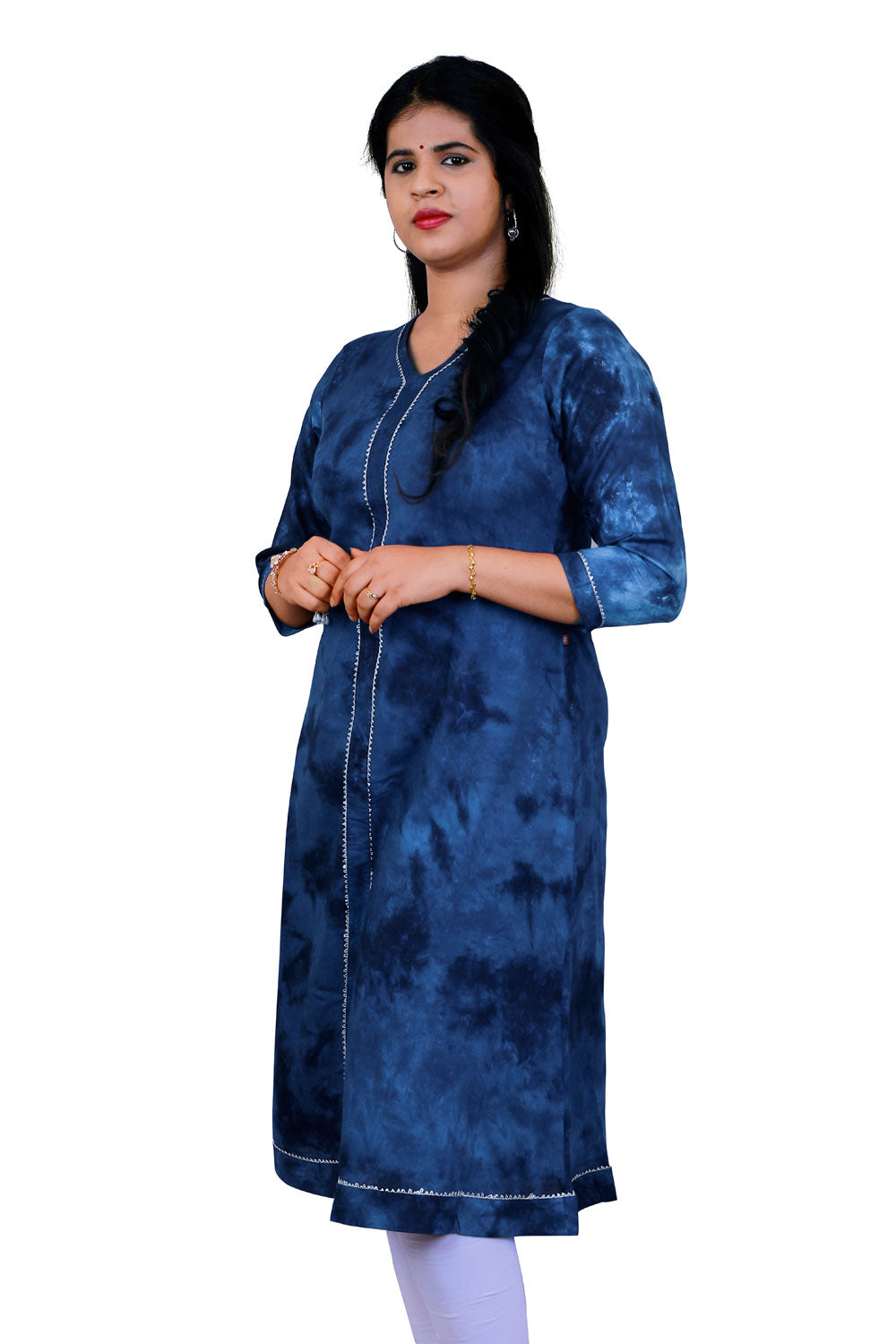 BLUE TIE AND DYE A LINE KURTI | S3K346