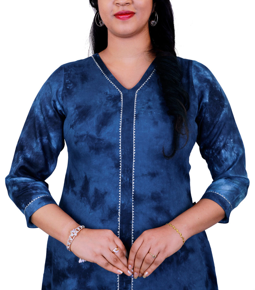 BLUE TIE AND DYE A LINE KURTI | S3K346