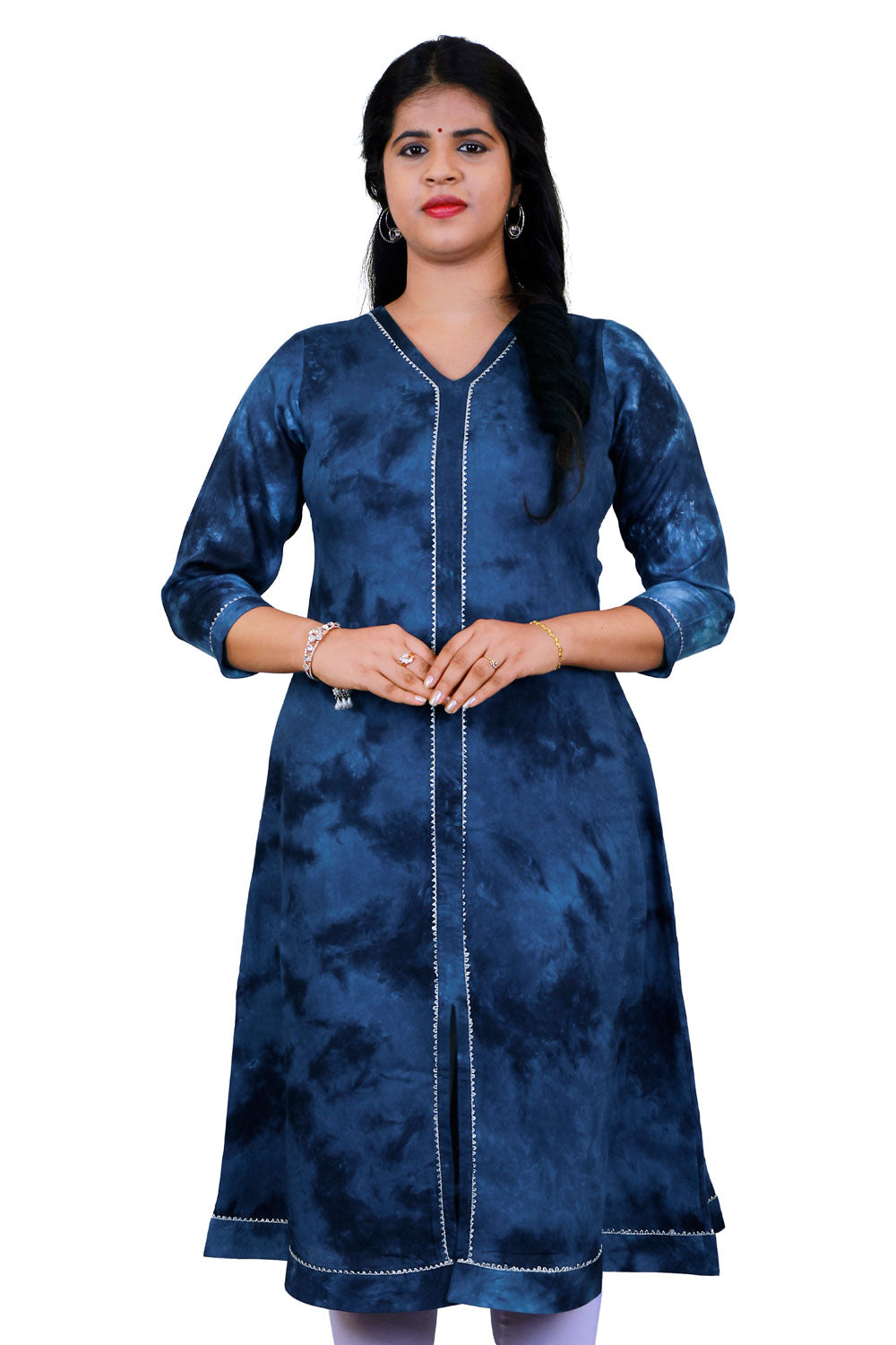 BLUE TIE AND DYE A LINE KURTI | S3K346