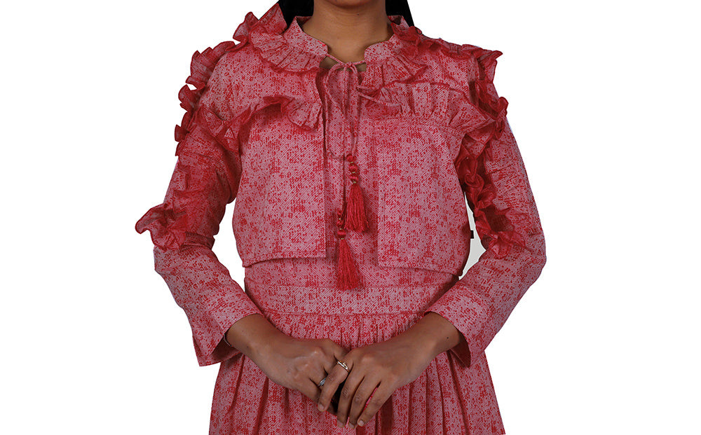 Flamingo Pink Tiered Maxi Dress With Shrug Set | S3W133