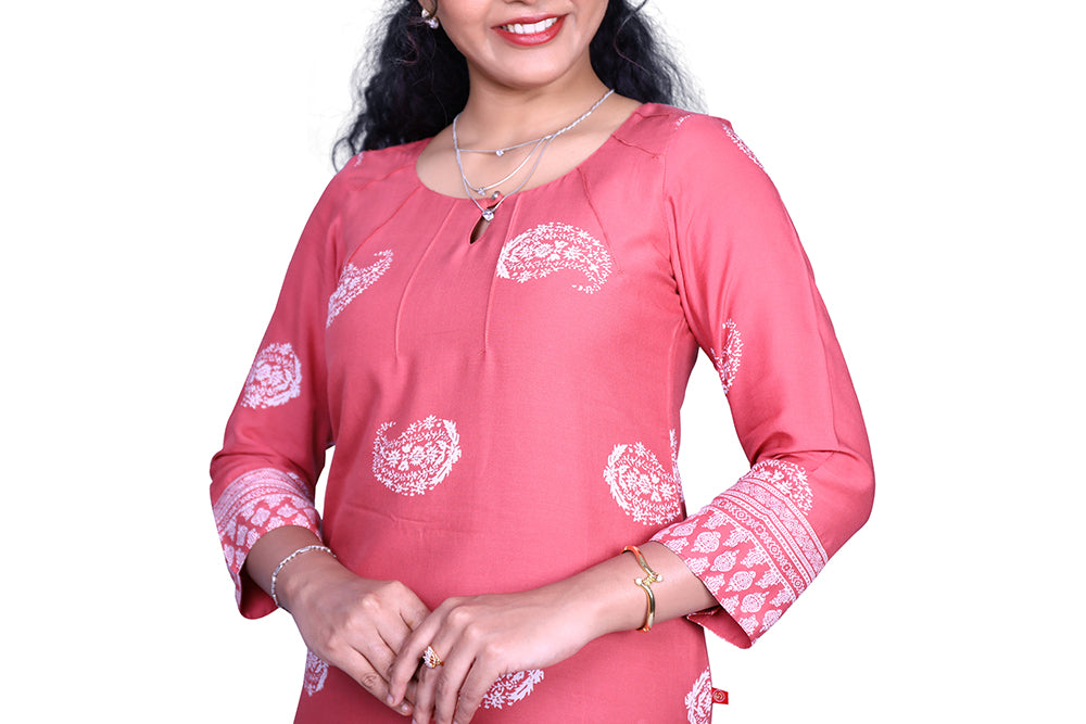 Printed Rayon Straight Kurta – Stylish & Comfortable Women's Ethnic Wear | S3K832