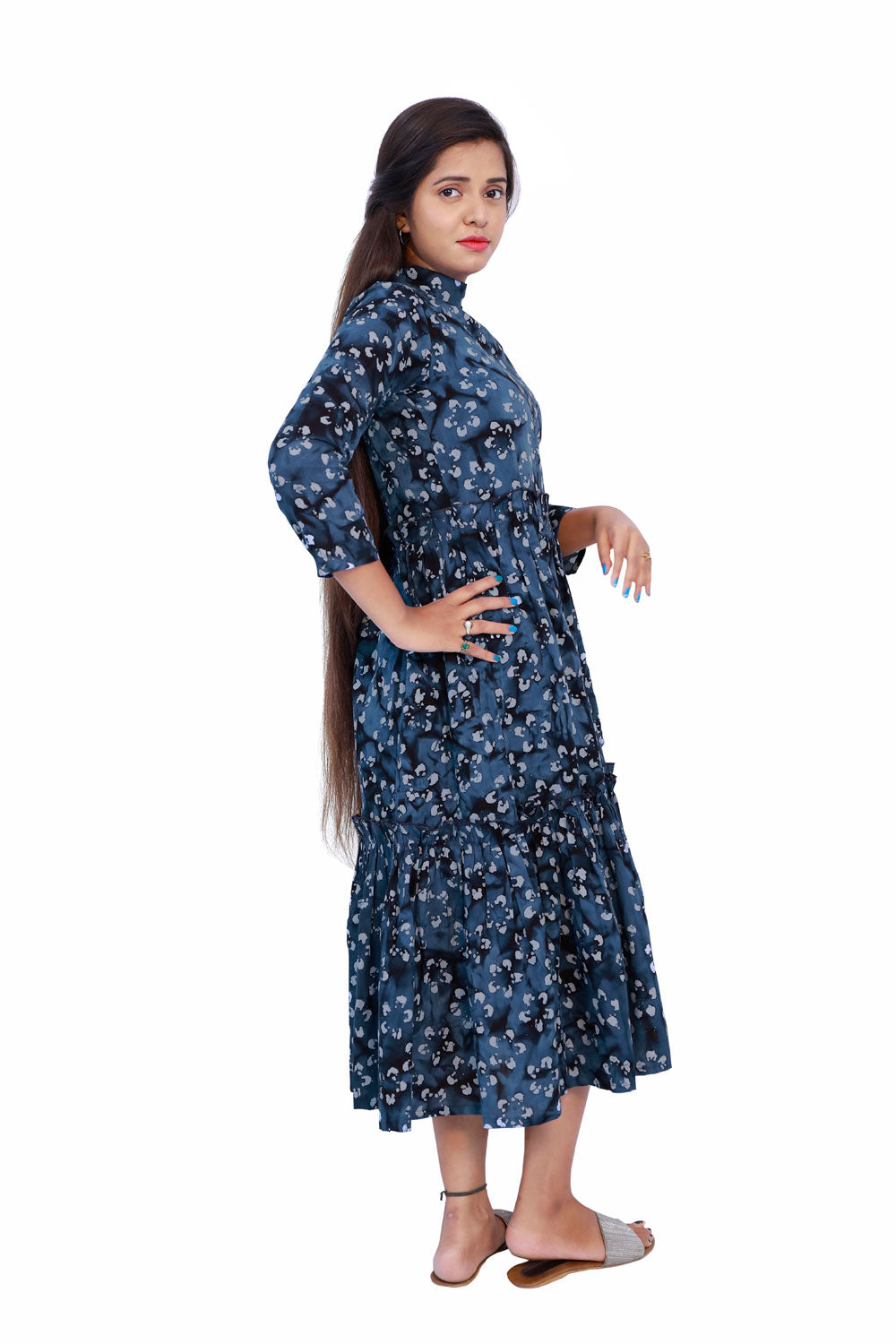 Navy Blue & Black Printed Gown | S3G633