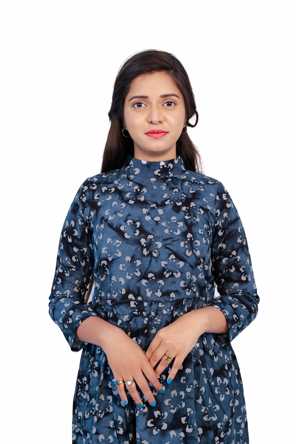 Navy Blue & Black Printed Gown | S3G633