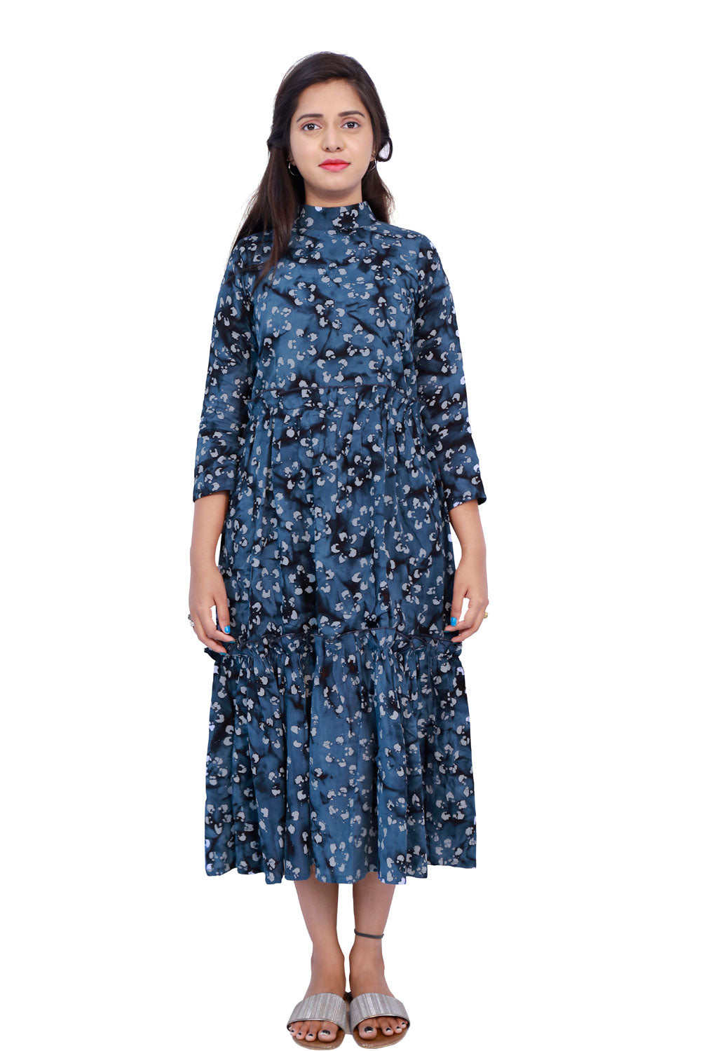 Navy Blue & Black Printed Gown | S3G633