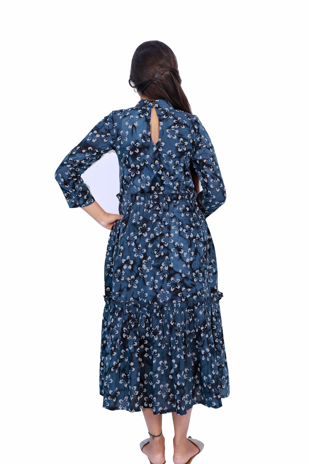 Navy Blue & Black Printed Gown | S3G633