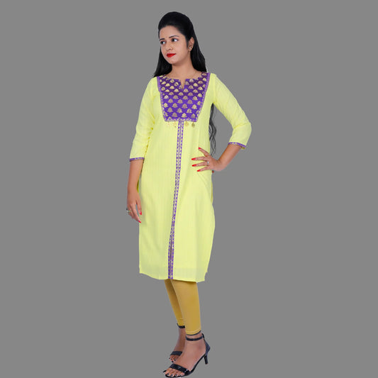 Women Solid Rayon Straight Kurta (Yellow) | S3K289