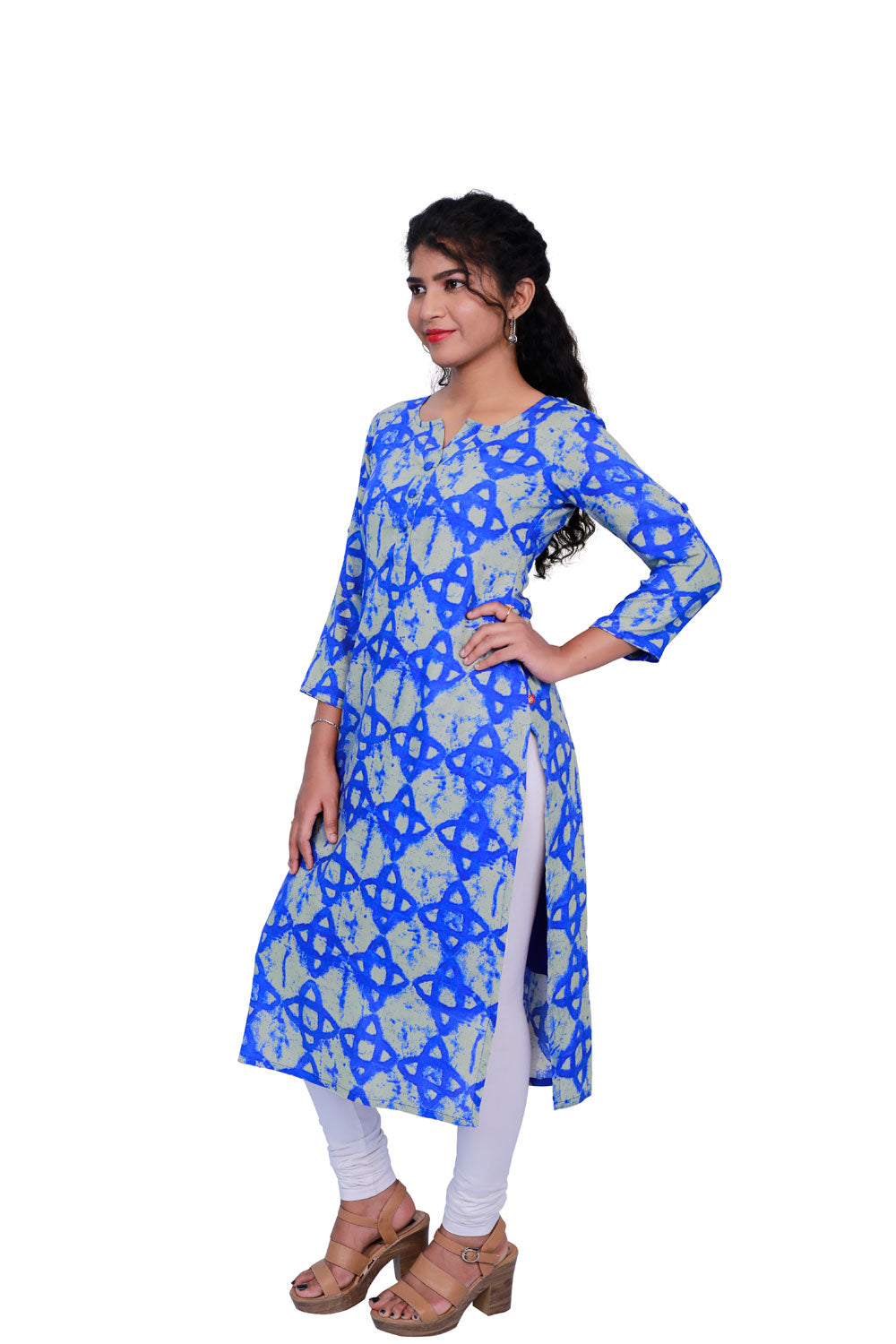 Women Printed Straight Kurta (Blue) | S3K077