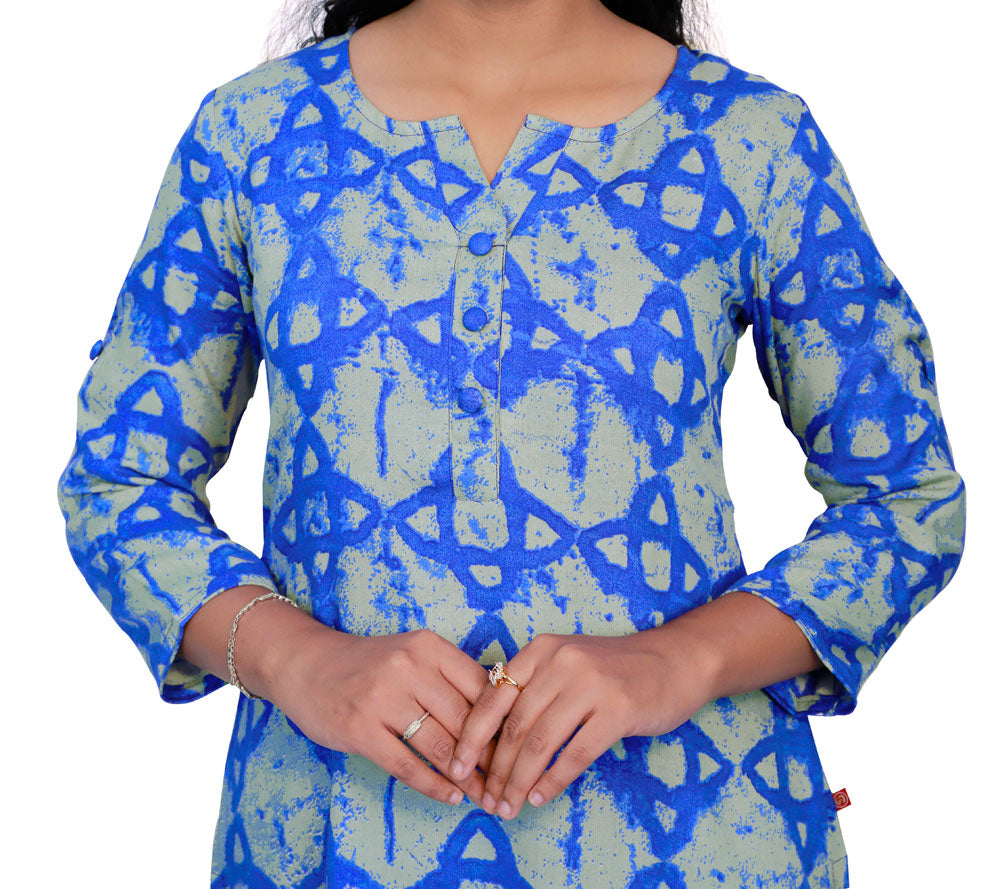 Women Printed Straight Kurta (Blue) | S3K077