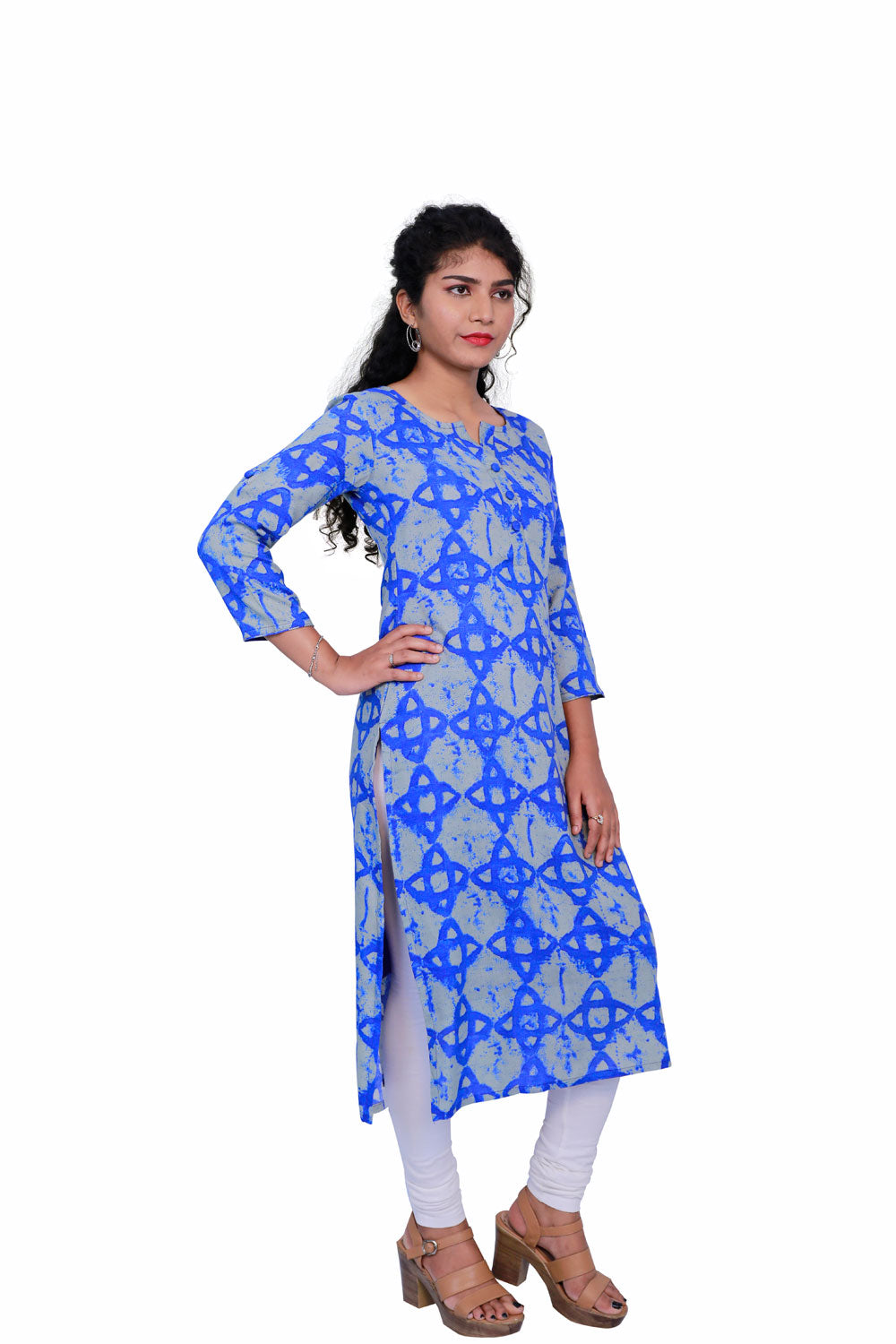 Women Printed Straight Kurta (Blue) | S3K077