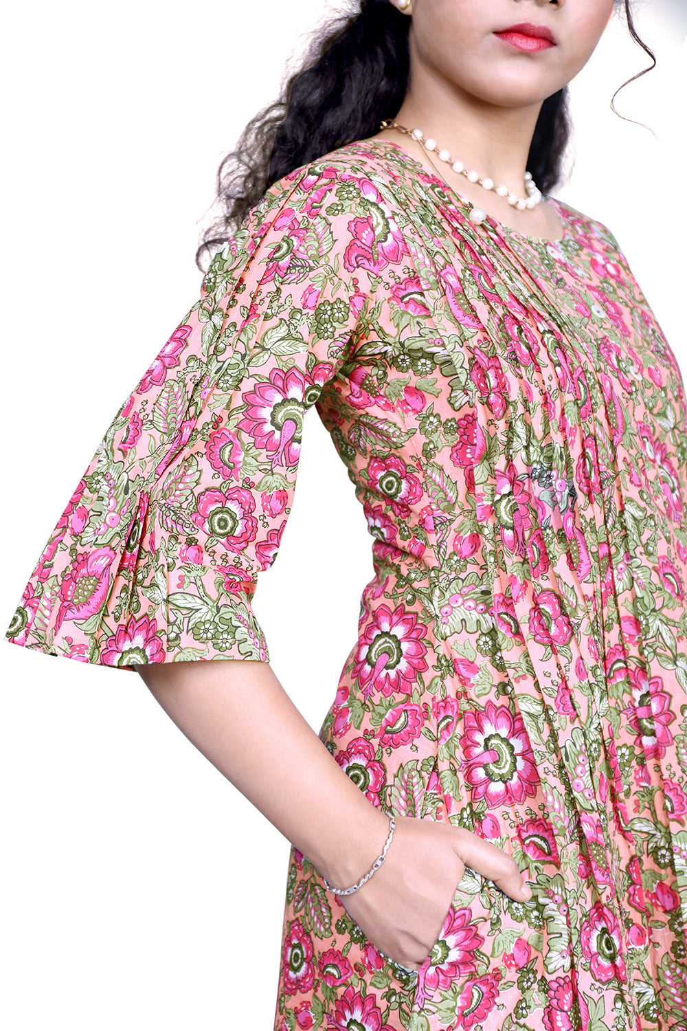 Women's Floral Print A-line Kurta | Fresh & Feminine Ethnic Wear| S3K838