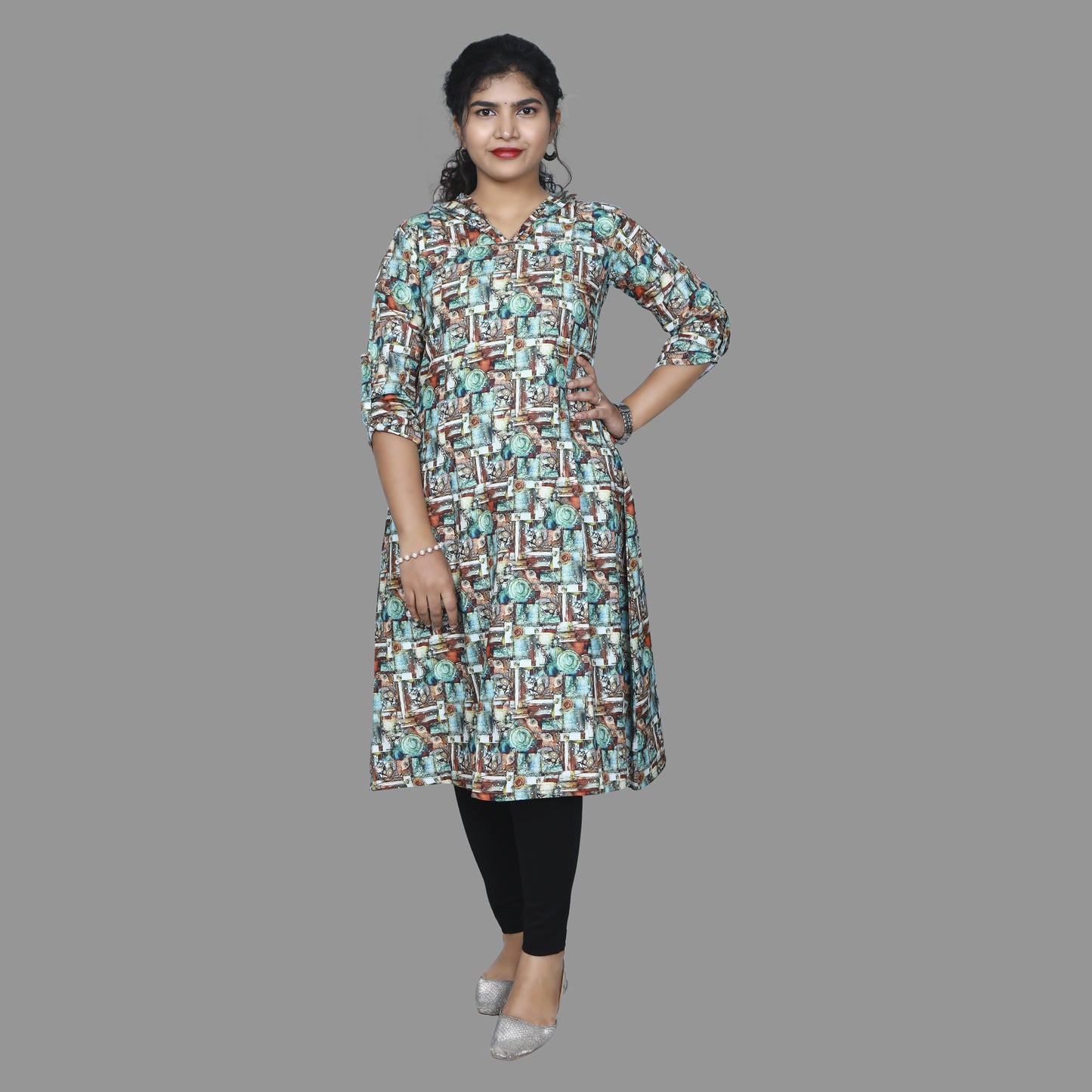 Multi-Color Abstract Print A-Line Kurti | Vibrant & Contemporary Ethnic Wear | S3K931