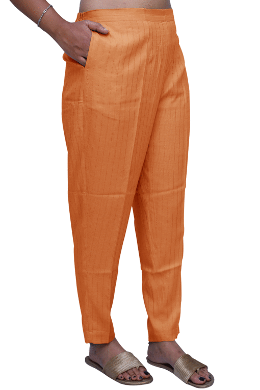 Rayon Lurex Print Regular Fit Women Yellow Trousers | S3MYP779