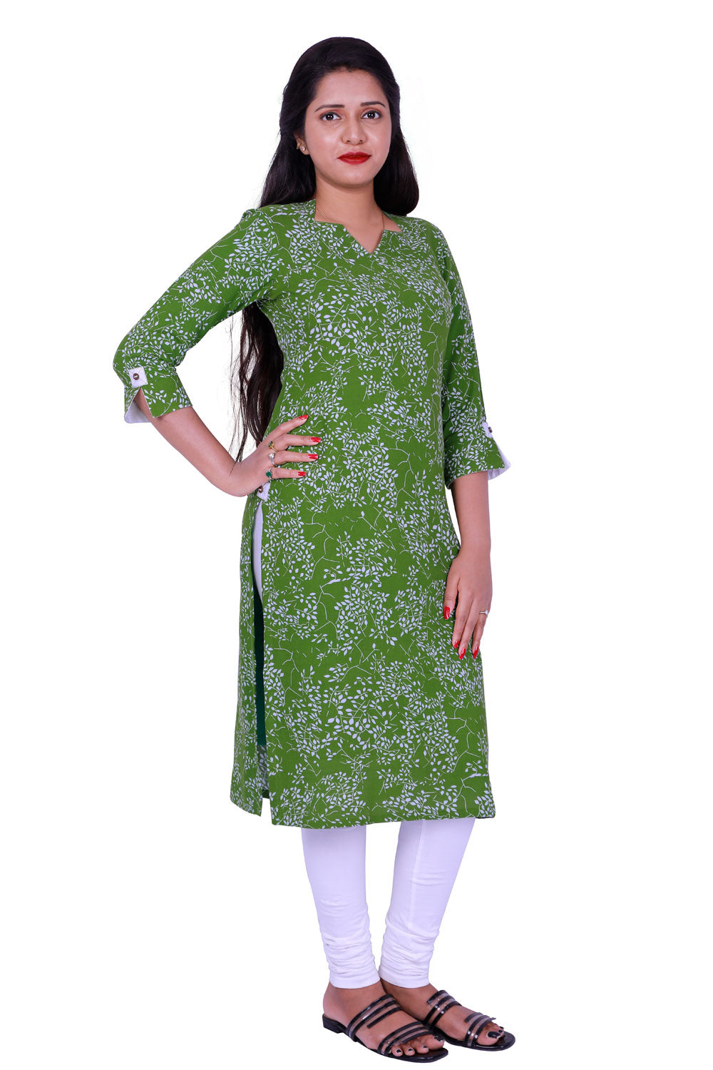 Women Printed A-line Kurta (Green) | S3X131