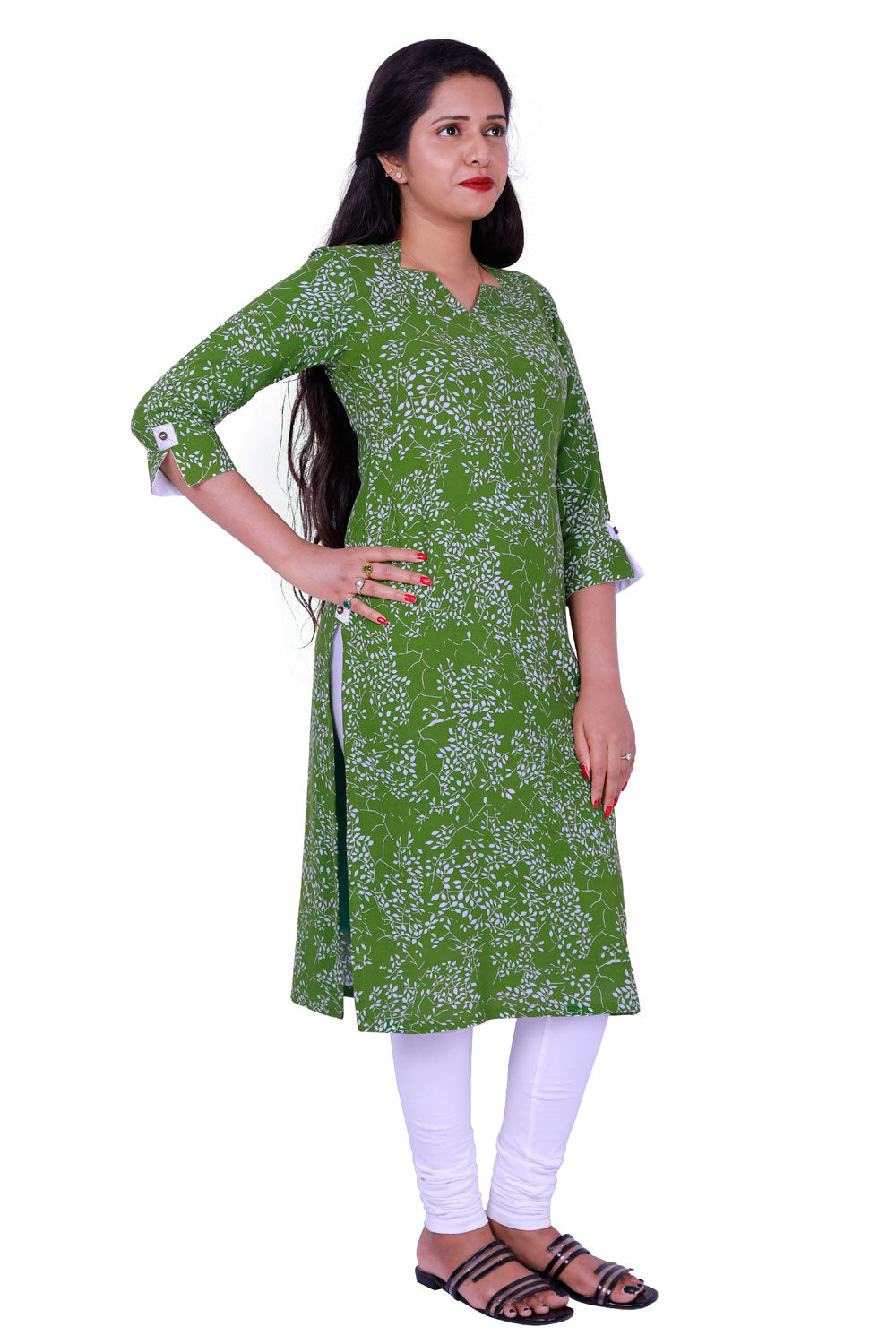 Women Printed A-line Kurta (Green) | S3X131