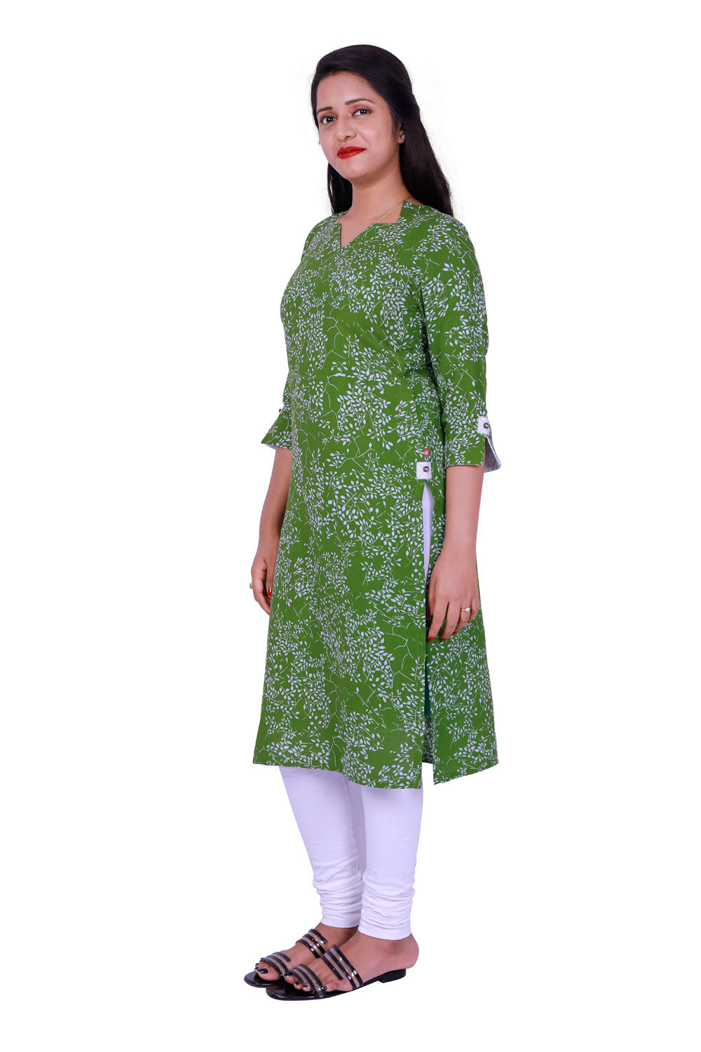 Women Printed A-line Kurta (Green) | S3X131